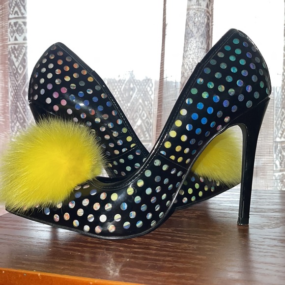 Privileged Stiletto Heels with yellow fur pompom Sz 7.5 - Picture 6 of 7